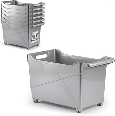 Plasticforte Opbergbox - Set van 4x stuks - zilver - 45 x 24 cm - kunststof - op wieltjes