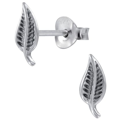 Joy|S - Zilveren blad oorbellen - 4 x 9 mm - geoxideerd