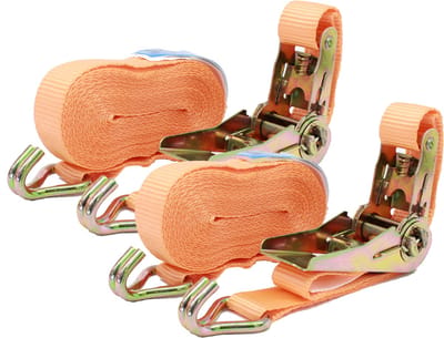 2x professionele ratelsjorband Spanband 2-delig 6m 0,8t 0,8tot 800kg TÜV/GS ORANJE
