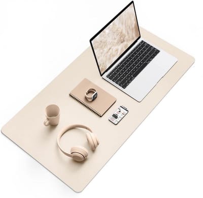 EXCITAT Bureau-onderlegger - Leer en antislip suède - 80x40cm - Multifunctionele muismat geschikt voor op kantoor - Schrijfmat geschikt voor laptop - Beschermer geschikt voor kantoor/thuis - Beige