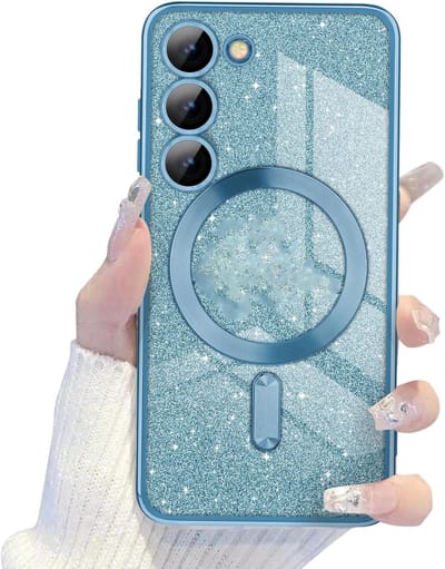 Glitter Sequin Design Hoesje Compatibel met Magsafe Magnetische Case Geschikt voor: Samsung Galaxy S24 - Zachte TPU Case - Blauw