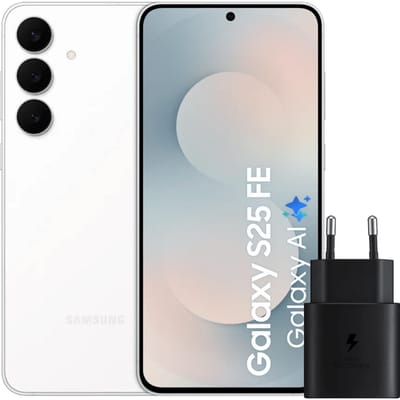 Samsung Galaxy S25 FE 128GB Wit 5G + Samsung Oplader 25 Watt Zwart