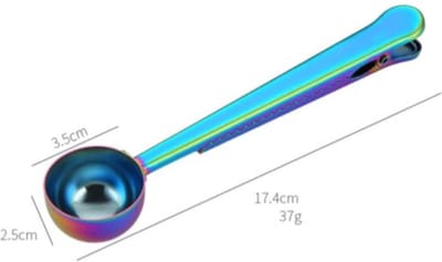 Koffieschepje met klem – maatschepje voor koffie – 2-in-1 schep & afsluitclip – luchtdicht afsluiten – RVS koffie lepel – multicolor – 1 stuk