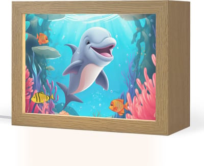 Nachtlampje 20x15 cm - Kinder lampje - Dolfijn - Zeedieren - Onderwater - Kinderen - Meisjes - Tafellamp kinderkamer - Slaapkamer lamp - Bedlamp kinderen - Kinderlampje stopcontact - Wandlamp babykamer - Nachtlampjes