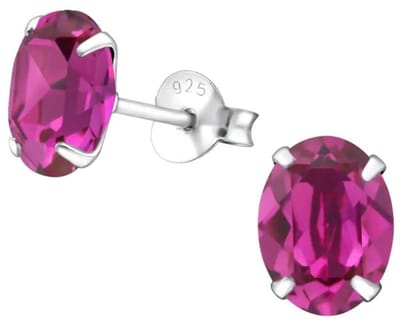 Aramat Jewels | Oorbellen | Zilveren Kristallen Oorbellen ovaal | 8x6mm / Fuchsia Roze | | | Zilver | Kinderen, Volwassenen | Verkleurd niet