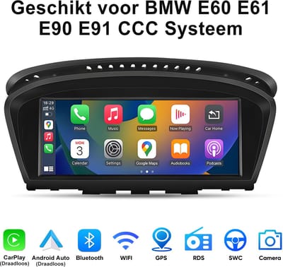 Junsun lINUX Draadloze CarPlay & Andriod Auto Autoradio Geschikt voor BMW E60 E61 E90 E91 CCC Systeem Accessoires - 8,8 Inch ToushScreen - Carplay GPS Navi - Bluetooth - Stuurwielbediening - WiFi - DSP - FM - Quad-core processor