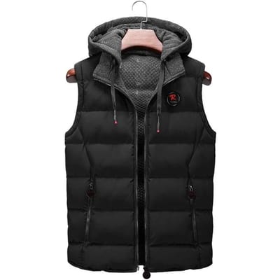 Herenvest Winter Donsvest Casual Vest Heren Mouwloze Jas Casual Warm Heren Vest Jas Hoed Afneembaar Nieuwe Stijl L black