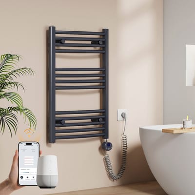 EMKE Elektrische Handdoekradiator - Slimme Bediening - APP Week Timer - 75x50cm - 300W - Mat Antraciet