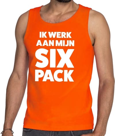 Ik werk aan mijn SIX Pack tekst tanktop / mouwloos shirt oranje heren - heren singlet Ik werk aan mijn SIX Pack - oranje kleding S