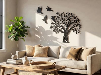 Wanddecoratie Boom, Houten Wandbeeld, 3D Wanddecoratie voor Thuis, Moderne Beelden voor Huis Kantoor Slaapkamer, Woonkamer en Keuken - 90x70 cm