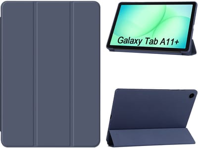 Hoes Geschikt voor Samsung Galaxy Tab A11 Plus hoes Donker Blauw – Tablet hoes tri-fold bookcase met auto/wake functie