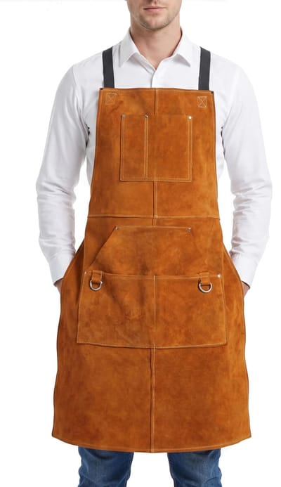 Dailygoods- Las Schort Hittebestendig - Leren Schort - Vlamvertragend - Stevig Beschermend - Verstelbaar - 4 Heupzakken - Lasschort