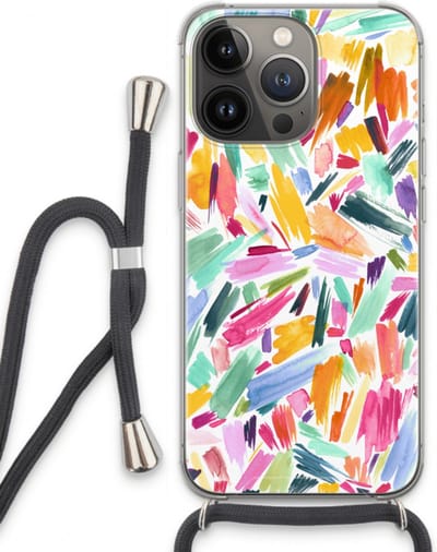 Case Company® - Hoesje met koord geschikt voor iPhone 13 Pro hoesje met Koord - Watercolor Brushstrokes - Telefoonhoesje met Zwart Koord - Bescherming aan alle Kanten en Over de Schermrand