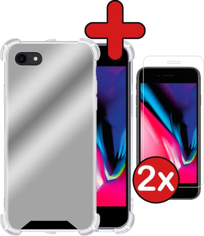 Hoesje - Met Screenprotector - 2 Stuks - Geschikt voor Apple iPhone 7 - Sterk & Shockproof - Back Cover - Siliconen Case - Telefoon Hoes - Shock Proof - Telefoonhoes - Zilver