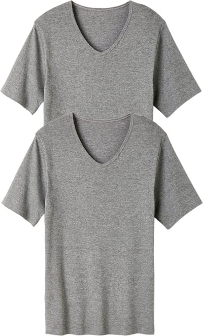 Damart - Set van 2 T-shirts met V-hals en korte mouwen, Essential zuiver gekamd katoen - Heren - Grijs - (102-109) L