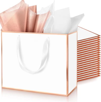 Papieren Geschenkzakjes - Cadeautasjes Metallic - Verpakken van Cadeaus - Met Tissuepapier - 30 x 25 x 10 cm