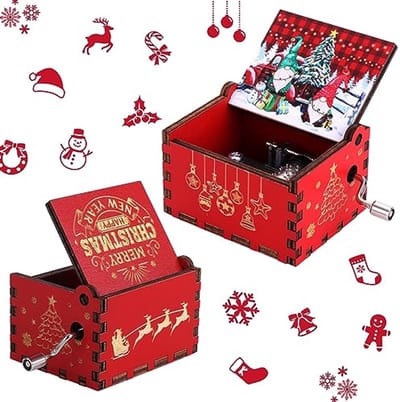 Vintage Kerst Muziekdoos - Jingle Bells Houten Hand Crank Mini Muziekdoos voor het Perfecte Kerstcadeau