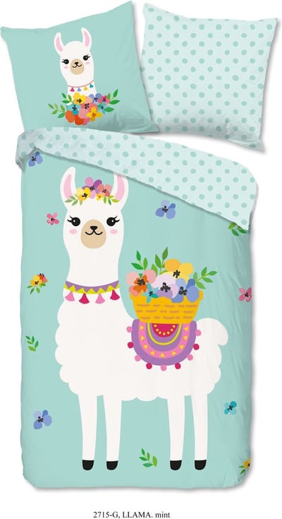 Good Morning Kinderdekbedovertrek "lama" - Mint - (140x200/220 cm) - Katoen