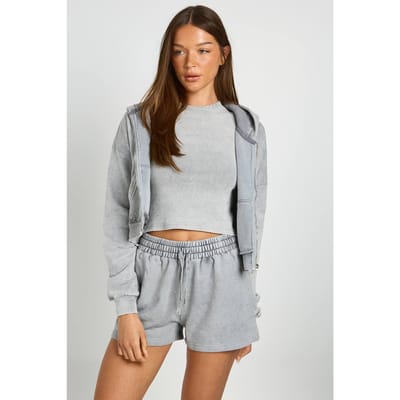 boohoo Dames Gewassen Sweat Short Met Studs | Washed Charcoal | Maat: XS