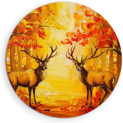 Saammp Muurcirkel Hout - Hert - Olieverf - Abstract - Natuur - Dieren - Ø 90 - Wandcirkel - Wanddecoratie Cirkel - Muurdecoratie Woonkamer - Slaapkamer decoratie - Rond Schilderij