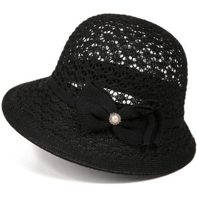 Zomer Zonnehoed Franse Stijl Opgerolde Rand Zonnehoed Outdoor Bucket Hoed Koreaanse Mode Bloemige Hoed Voor Vrouwen 58 black
