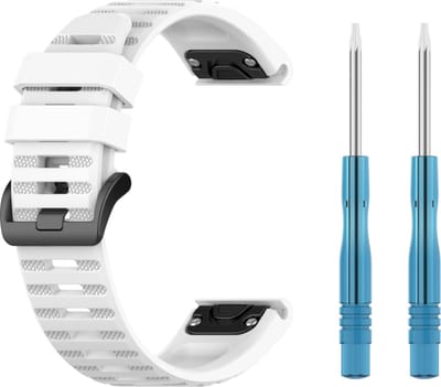 Siliconen bandje - geschikt voor Garmin Fenix 5 / 5 Plus / 6 / 6 Pro / 7 / 7 Pro / 8 (47 mm) / E (47 mm) / Epix (Pro) (2) 47 mm / Quatix 5 / 6 / 7 / 7 Pro / Approach S60 / S62 / S70 47 mm / MARQ / D2 Delta / D2 Mach 1 / Descent G1 - wit