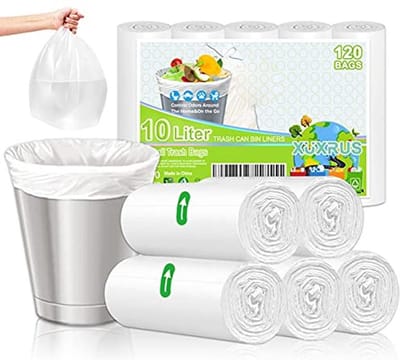 Biologisch Afbreekbare Vuilniszakken 10 Liter - Klein Afvalzakje voor Huishouden, Badkamer, Keuken, Kantoor en Huisdieren - 120 Stuks Wit