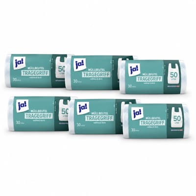 Ja!® | 6 x 30 pedaalemmerzakken | 50 liter | 180 zakken | met handvatten | 60 x 72cm | Transparant