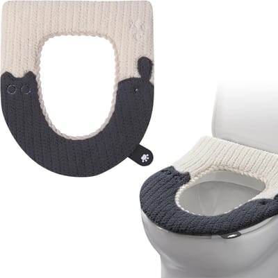 Verwarmde toiletbril met handvat en kat ontwerp - Wasbare universele wc-stoelhoes in zwart - Comfort en stijl voor je toiletervaring