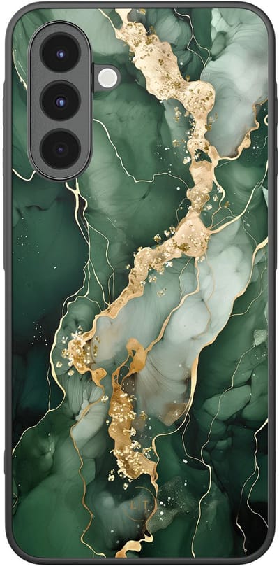 Leuke Telefoonhoesjes - Hoesje geschikt voor Samsung Galaxy A16 - Marmer groen goud - Backcover zwart - Marmer - Groen, Goud