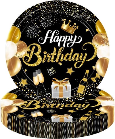 16 Stuks Zwart Gouden Papieren Borden 18cm voor Verjaardagsfeest - Diner & Dessert