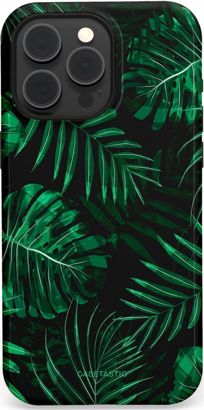 Casetastic hoesje geschikt voor Apple iPhone 15 Pro Max - MagSafe - Dubbellaagse bescherming - Jungle blad - Fashion Case - Donkergroen Zwart
