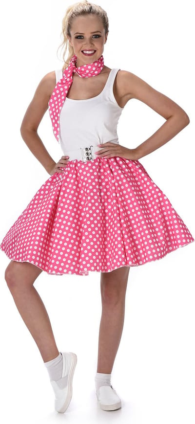 Karnival Costumes 50's Polkadot Rok & Sjaaltje Carnavalskleding Dames Carnaval - Polyester - Maat S - Donkerroze - 2-Delig Rok/Nek Accessoire