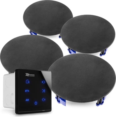 Power Dynamics Powerline A50B Set met inbouw audio versterker en 4 plafondspeakers - Zwart