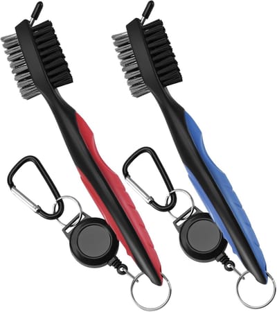2-pack golfclubborstel, professionele golfclubreiniger met intrekbare kabelbaan en golfclubreinigingsborstel, handvat met comfortabele grip, golfgroevenreiniger voor eenvoudige bevestiging aan golftas