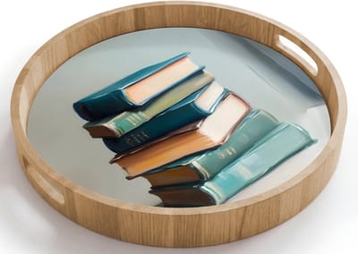 Dienblad rond 40x40 cm - Schootdienblad hout - Stapel - Boeken - Groen - Daglicht - Borrelplank rechthoek - Plateau houten dienbladen