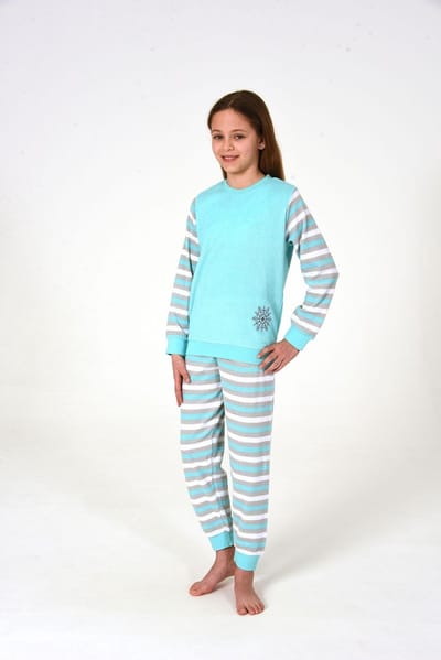 Meisjespyjama, badstof pyjama met manchetten en een schattig motief - gestreepte look