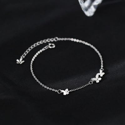 Bracelet Papillon Simple en Argent Sterling 925 Pour Filles Mode Design Unique Doux Romantique Bijou de Mariage Réglable gray
