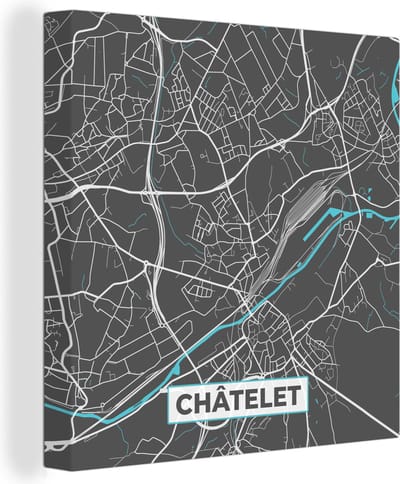 Canvas Schilderij Kaart – Plattegrond – Stadskaart – Châtelet – België - Grijs - 20x20 cm - Wanddecoratie