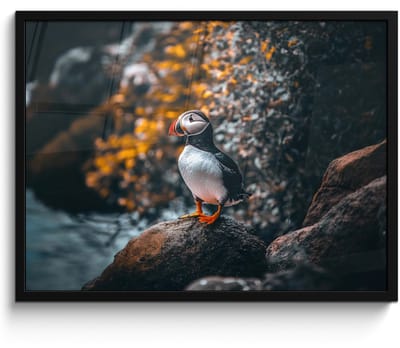 Poster in lijst - Fotolijst 70x50 cm - Posters - Papegaai - Vogel - Rots - Wit - Posterlijst zwart - Decoratie - Wanddecoratie woonkamer - Muurdecoratie slaapkamer