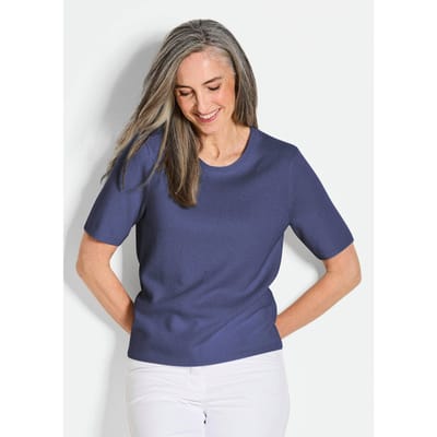 Pullover van kasjmier met korte mouwen en ronde hals - marine - Gr. 38 van Goldner Fashion