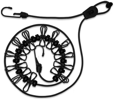 Dailygoods- Waslijn Uittrekbaar 180/360 cm - Draagbare Waslijn - Winddicht - 12 Clips - Roestbestendig - Duurzaam Elastisch Touw - Waslijnset