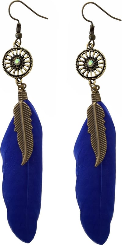Fako Bijoux® - Oorbellen - Wiel Met Veren - Blauw