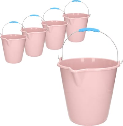 Plasticforte Emmer - 5x stuks - met schenktuit - 12L - oud roze - schoonmaakemmer