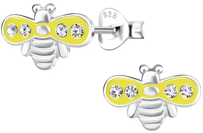 Joy|S - Zilveren Bij oorbellen - 10 x 7 mm - kristal - zilver geel - sterling zilver 925