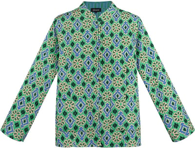 Opvallende Rayon Vrouwen Jas met Geometrische Print - Groen - Maat M