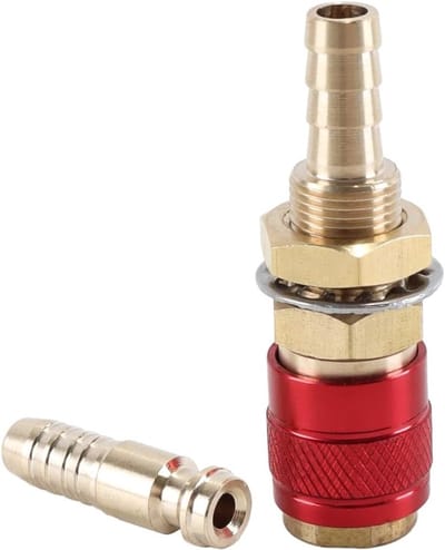 Gas- en watersnelkoppeling voor buisbinnendiameter 6 mm met slang voor TIG lasapparatuur, snelkoppelingen en ontgrendeling, rood
