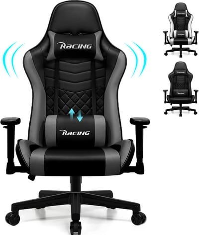 Fukstern Gaming Stoel-Ergonomische gamestoel-170°Verstelbare Rugleunin gaming chair-Inklapbare voetsteun -Max. Draagvermogen 150 kg – Grijs