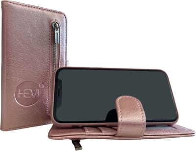 HEM Leren Rits Portemonnee Hoesje - Geschikt voor iPhone 16 - Portemonnee hoesje iPhone 16 – Pasjeshouder – Rosegold