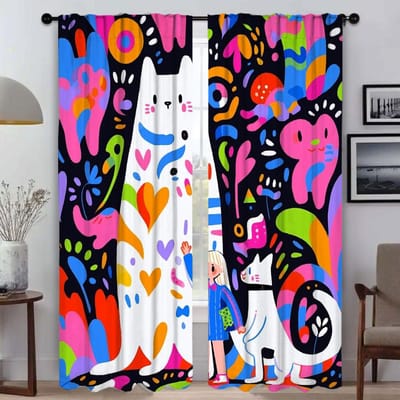 Kleur Textuur van de Kat Halloween Decoratie Elegante Kamergordijnen voor Woonkamer Huis Interieur Gordijnen 2 Stuks Scheidingswand W60xH90cmx2pcs-CL